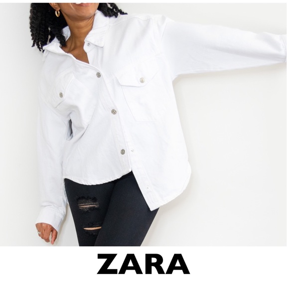 Zara Tops - ZARA White Oversized Denim Shirt Size Medium
